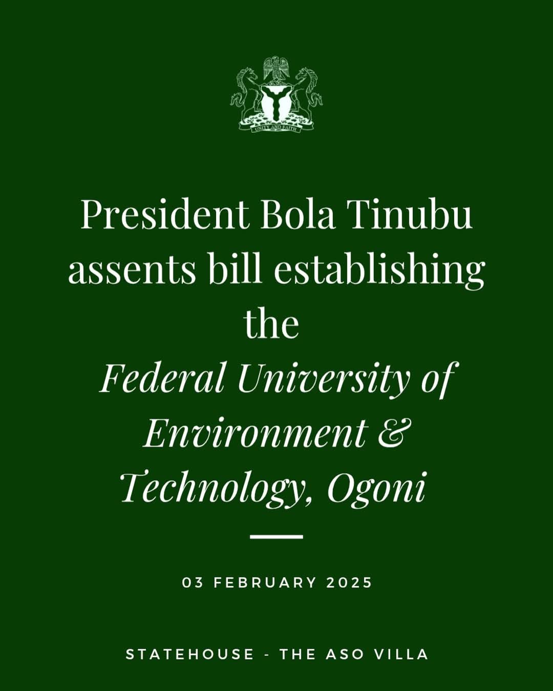 Tinubu Approves Federal University Technology Ogoni