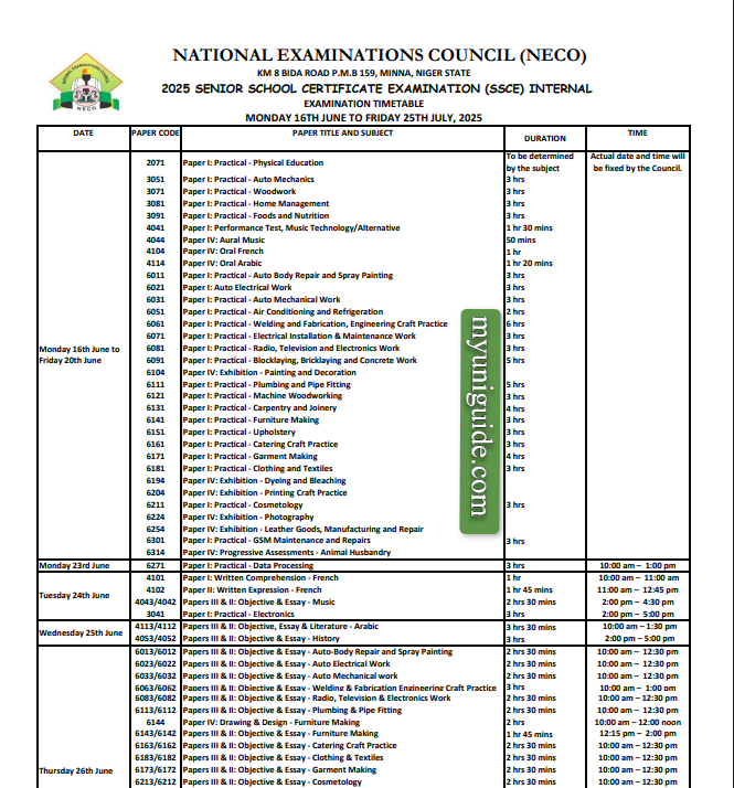 NECO Exam Date
